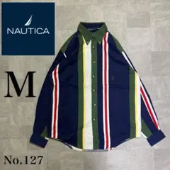 定番 NAUTICA 刺繡ロゴ ストライプ 長袖 シャツ ボタンダウン