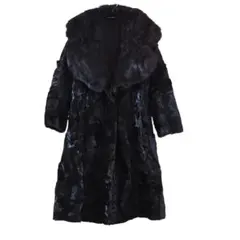 リアルファーロングダーク系マルチカラー裏地ペイズリー柄コートFサイズ