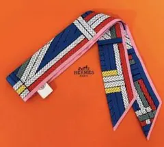 a229【美品】HERMES エルメスツイリー ボルデュックリボン 黒オレンジ