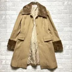 レストローズ ロングコート M キャメル 美品 ファー付き ウール混 日本製