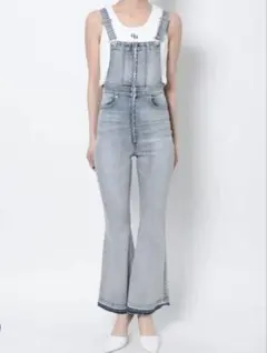 再値下げ　完売品　GYDA バッグロゴ　フレアZIPデニムサロペット