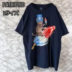 PATRIOTIC 猫 Tシャツ Lサイズ ネイビー　US古着