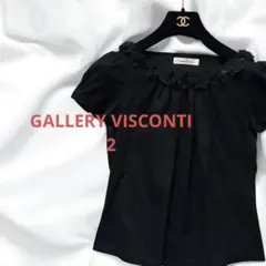 美品ギャラリービスコンティ黒ブラックお花フラワー半袖カットソーTシャツトップス2のサムネイル