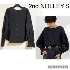 【新品】ノーリーズ ストレッチ 2WAY ブラウス ボリューム袖 黒 両前のサムネイル