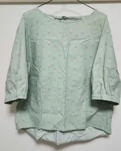 オーガニックコットン 花柄トップス ミントグリーン