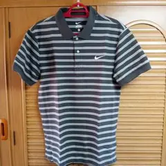 Nike グレー ストライプ ポロシャツ L (M程度)