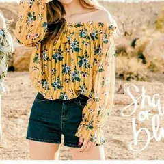 送料無料2016 オフショル チュニック ブラウス シフォン フリル トップス