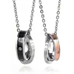ペア　永遠の愛 2連リング ステンレス メンズ レディース ネックレス