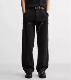 ZARA カーペンターデニムパンツ ストレートフィット ブラック