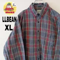 USA古着 LLBEAN ネルシャツ XL グレー　レッド　チェック