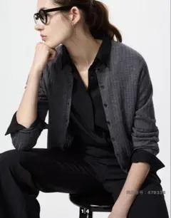 ユニクロ　メリノリブクルーネックショートカーディガン グレー