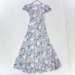 リエンダ◆ダブルフリルスリーブフレアOP/Aライン 花柄 レースアップ きれいめ