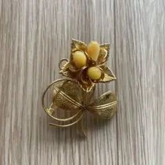 ゴールド 花 リボン ブローチ