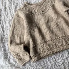 used vintage ハンドメイドニット クロシェ編み 手編み ウール100