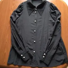 【美品】BONLECILL noir 長袖パールボタンブラウス　黒