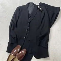 美品 ユナイテッドアローズ スリーピース スーツ モヘヤ混 ブラック 44