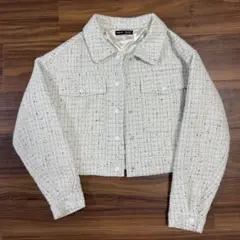 SHEIN オフホワイト ツイード クロップドジャケット