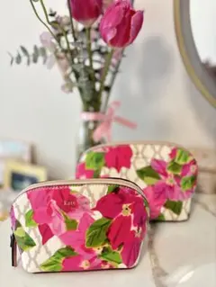 【美品♡】kate spade フラワープリント ポーチS＆Mサイズ
