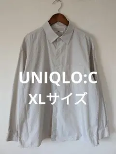 ​【ユニクロC】ブロードオーバーサイズシャツ ストライプ XL オフ白×紺 長袖