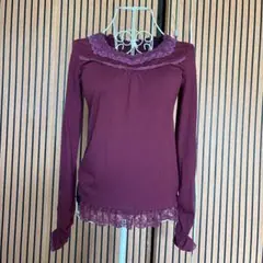 axes femme バーガンディ レース長袖トップス