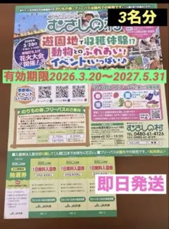 むさしの村無料券❤️3名分のサムネイル