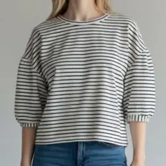 美品 スパイラルガール トップス フリーサイズ ホワイト×ネイビー ストライプ