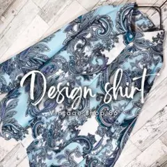 柄シャツ レディース 長袖 M 水色 未使用 古着 総柄 ペイズリー柄 アート