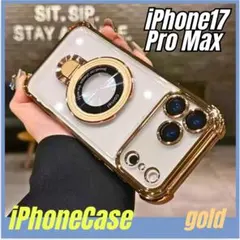 iPhone17ケース ProMax クリア マグセーフ スマホカバー ゴールド