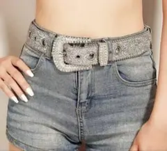 ストーン装飾 シルバーベルトメタルキラキラシルバー