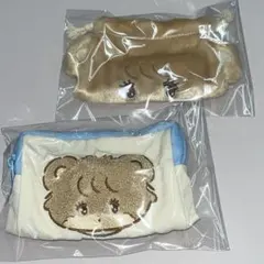 mikko ラテ　フェイス巾着　もこもこポーチ　2点セット