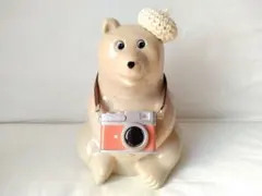 しろくま貯金箱 ベレー帽 キャメル色カメラ 2点セット