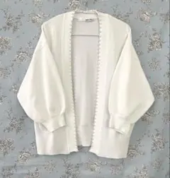 美品✨Canina Luee パール装飾　五分袖　ホワイトニットカーディガンM