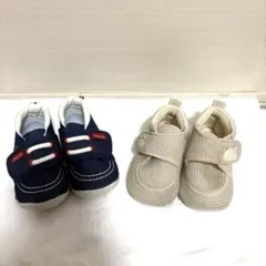 アイボリー メッシュ ネイビー デニム ファーストシューズ　アンヨ 2足セット