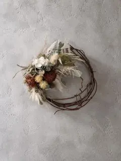 送料込み】秋色紫陽花とスモークツリー 約25cm ドライフラワースワッグ