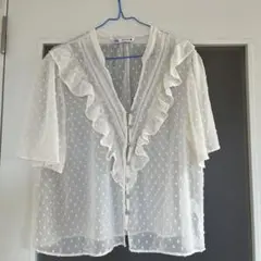 ZARA フリル付きシフォンシャツ 半袖 ホワイト