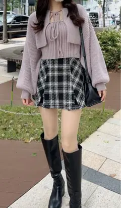 GRL インパン裏地付きツイードチェックミニスカート［tu891］