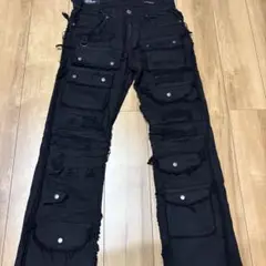 ⭐️貴重品⭐️ GUAPI カーゴレザーパンツ フレア ブラック 28 確実 