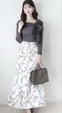 門脇伶奈 しまむら コラボ リボン柄レースアップスカート ホワイト M