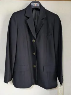 紺色の毛100%のテーラードジャケット・スカート付き XL(LL)