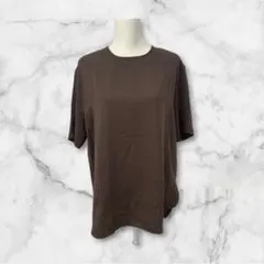 オペークドットクリップ とろみ半袖ブラウス M ブラウン バック金ボタン 前後差のサムネイル