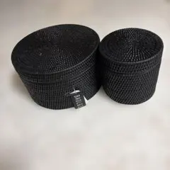 お値下げ！新品　フランスBAOLGI（バオルジィ） 円形ラタンボックス黒　大・小
