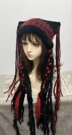 猫耳ニット帽 y2k グランジ ダークコア アシメ ブレイズ