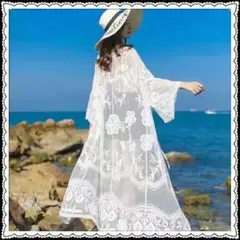 ロングカーディガン 総レース 花柄 レースカーディガン 刺繍 羽織 レディース