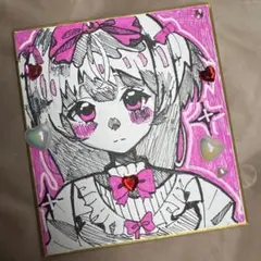 【手描きイラスト】　オリジナル　女の子　色紙イラスト