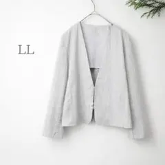 レディース ノーカラージャケット LL ストライプ オフィス 春 大きいサイズ