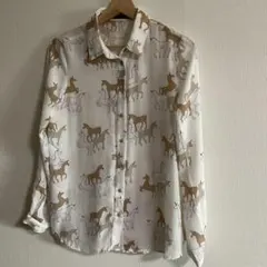 ZARA BASIC ユニコーン柄 馬柄　ベージュ、ホワイト　長袖シャツ M