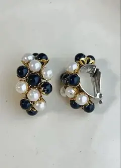 フランスヴィンテージイヤリング 黒と白のパール