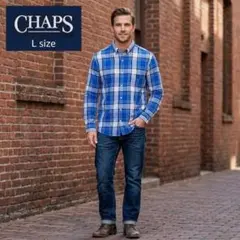 【美品】CHAPS チャップス 長袖 チェックシャツ L ブルー ボタンダウン