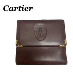 カルティエ　二つ折り財布　ボルドー　マストライン　がま口　ゴールド金具