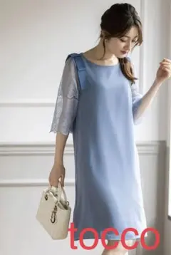 tocco⭐︎肩リボン袖レースワンピース⭐︎青